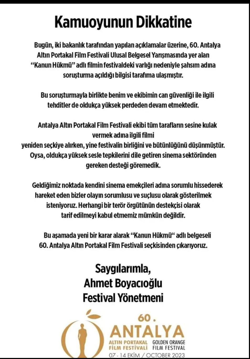 Kanun Hükmü' yine festivalden çıkarıldı - Gündem - Antalya Haberleri