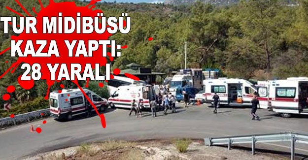 Tur midibüsü kaza yaptı: 28 yaralı
